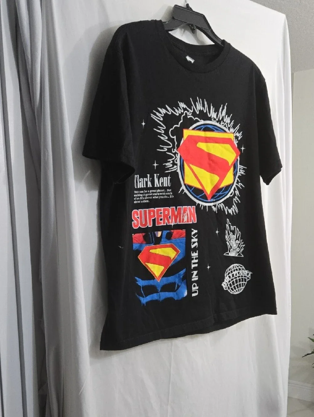 DC Comics Black Superman Graphic Tee with Red & Yellow Emblem